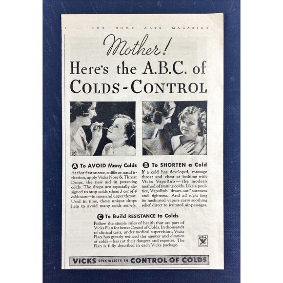Vicks Nose & Throat Drops "Mother! Here's the A.B.C. of Colds-Control" Ad 1933 - Picture 3 of 3